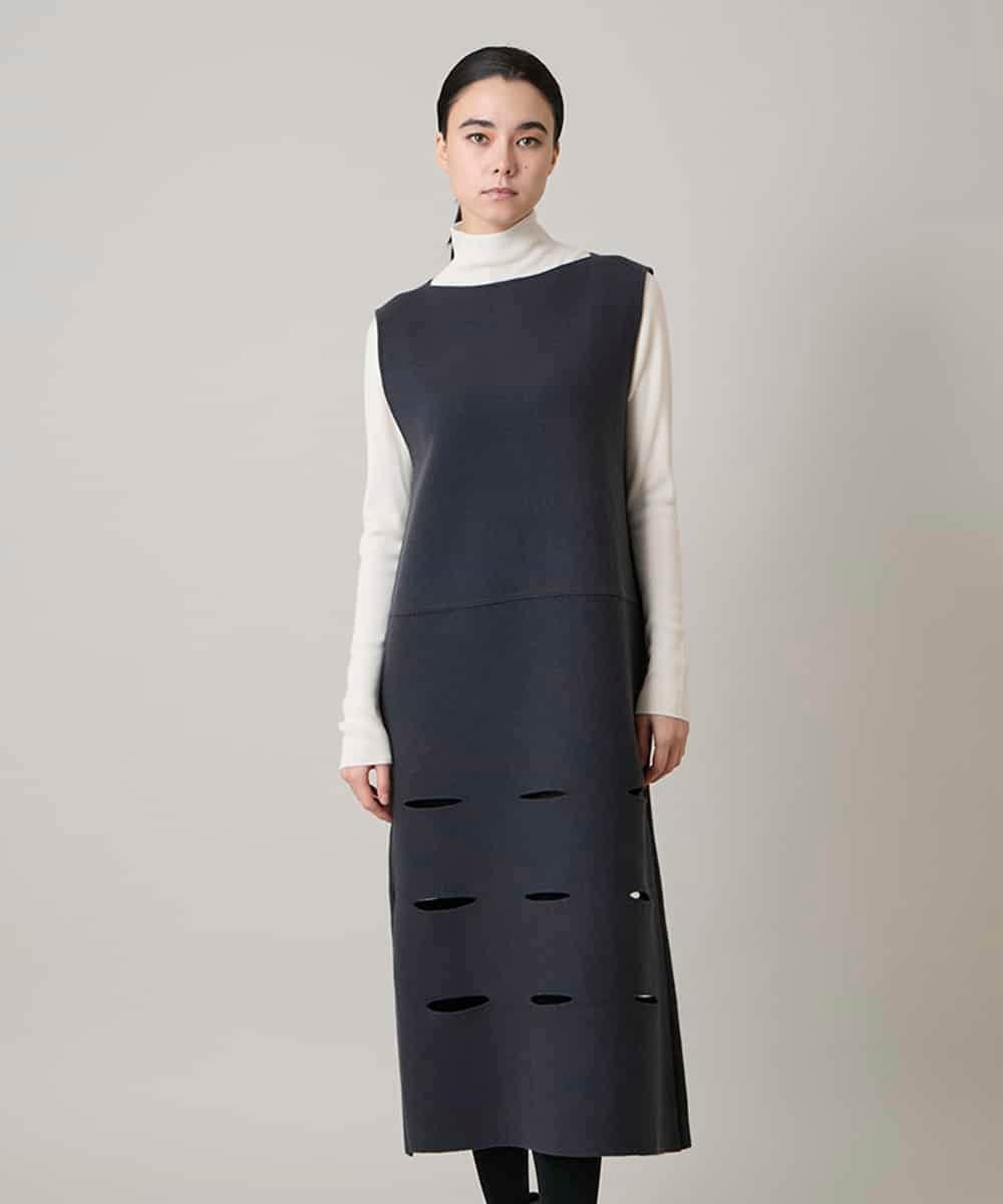 RHFAE16890 HIROKO KOSHINO(ヒロココシノ) スラッシュデザインニットワンピース グレー