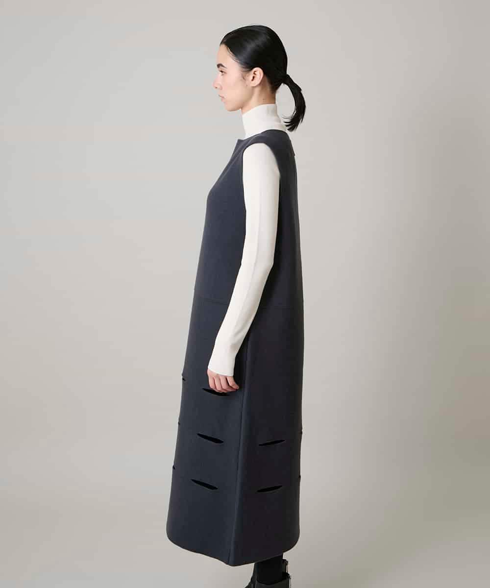 RHFAE16890 HIROKO KOSHINO(ヒロココシノ) スラッシュデザインニットワンピース グレー