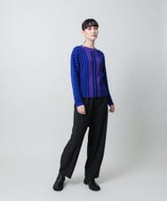RHFAF11430 HIROKO KOSHINO(ヒロココシノ) 立体ストライプニットプルオーバー/日本製 ブルー