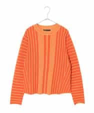 RHFAF11430 HIROKO KOSHINO(ヒロココシノ) 立体ストライプニットプルオーバー/日本製 オレンジ