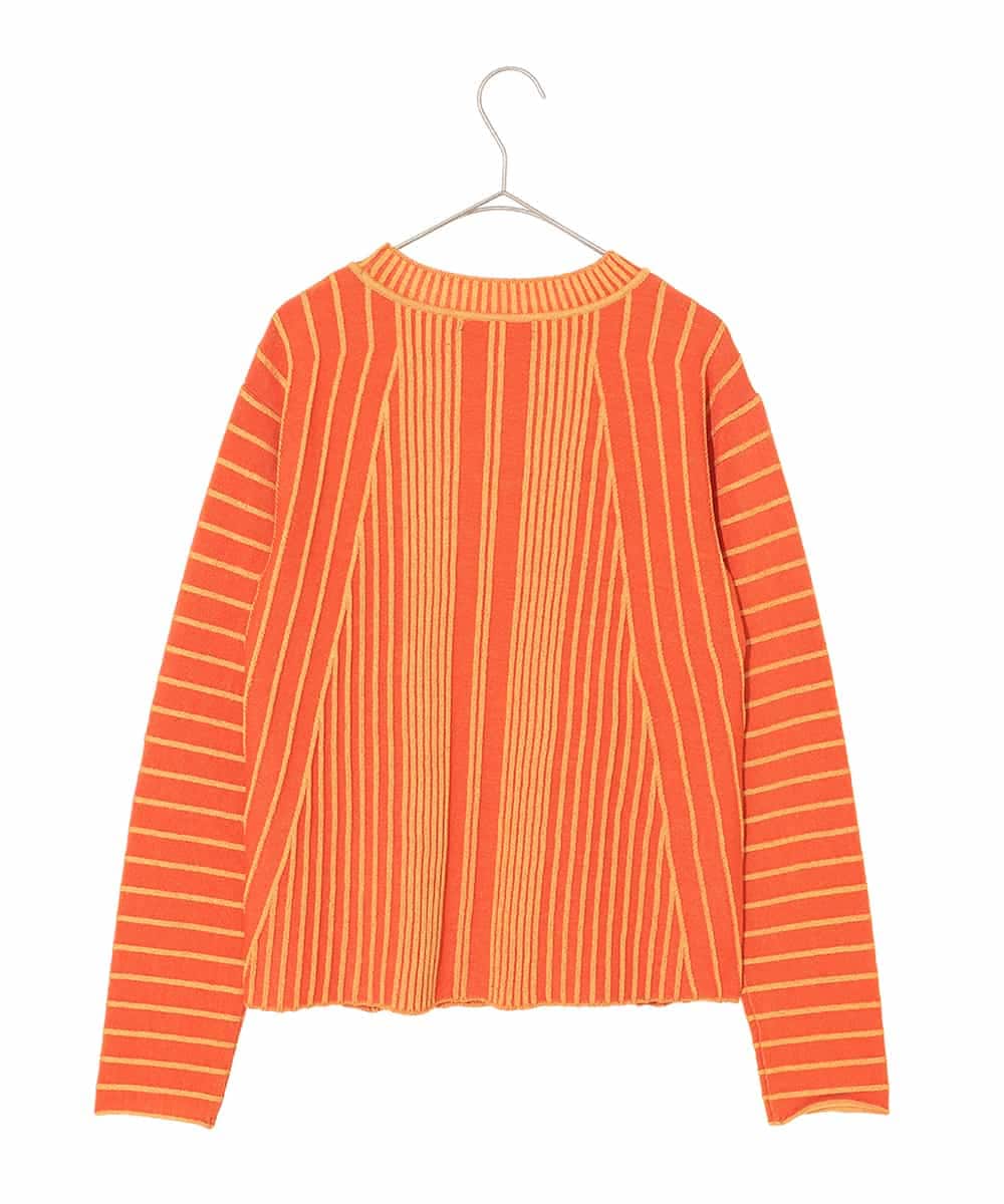 RHFAF11430 HIROKO KOSHINO(ヒロココシノ) 立体ストライプニットプルオーバー/日本製 オレンジ