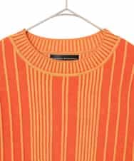 RHFAF11430 HIROKO KOSHINO(ヒロココシノ) 立体ストライプニットプルオーバー/日本製 オレンジ