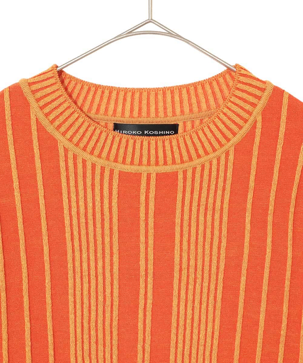 RHFAF11430 HIROKO KOSHINO(ヒロココシノ) 立体ストライプニットプルオーバー/日本製 オレンジ