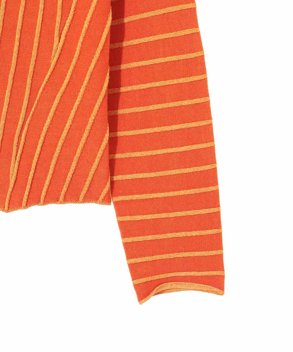 RHFAF11430 HIROKO KOSHINO(ヒロココシノ) 立体ストライプニットプルオーバー/日本製 オレンジ