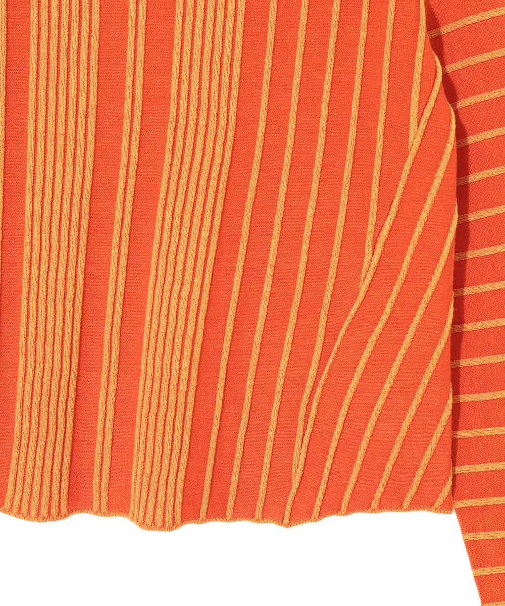 RHFAF11430 HIROKO KOSHINO(ヒロココシノ) 立体ストライプニットプルオーバー/日本製 オレンジ