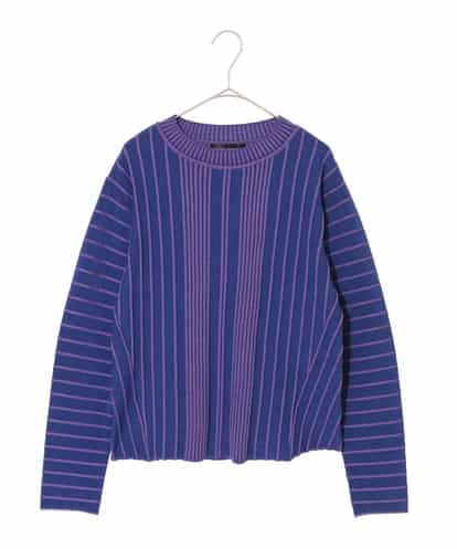 RHFAF11430 HIROKO KOSHINO 立体ストライプニットプルオーバー/日本製