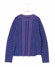 RHFAF11430 HIROKO KOSHINO(ヒロココシノ) 立体ストライプニットプルオーバー/日本製 ブルー