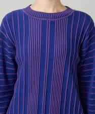 RHFAF11430 HIROKO KOSHINO(ヒロココシノ) 立体ストライプニットプルオーバー/日本製 ブルー