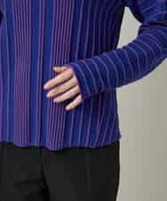 RHFAF11430 HIROKO KOSHINO(ヒロココシノ) 立体ストライプニットプルオーバー/日本製 ブルー