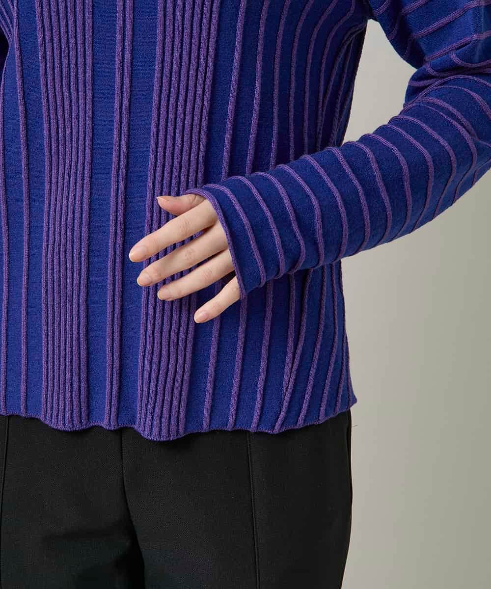 RHFAF11430 HIROKO KOSHINO(ヒロココシノ) 立体ストライプニットプルオーバー/日本製 ブルー