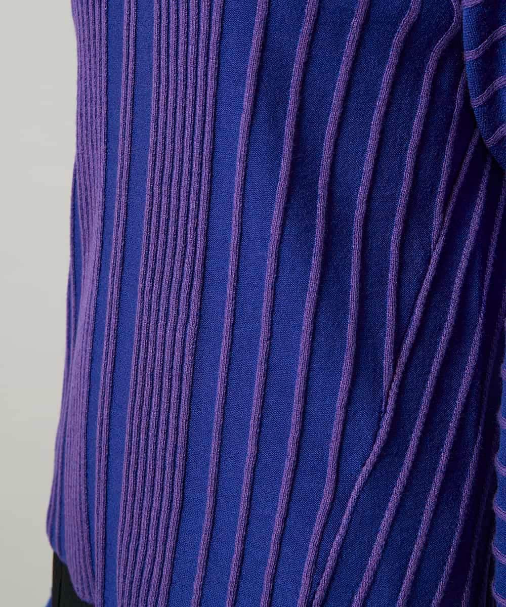 RHFAF11430 HIROKO KOSHINO(ヒロココシノ) 立体ストライプニットプルオーバー/日本製 ブルー