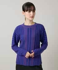 RHFAF11430 HIROKO KOSHINO(ヒロココシノ) 立体ストライプニットプルオーバー/日本製 ブルー