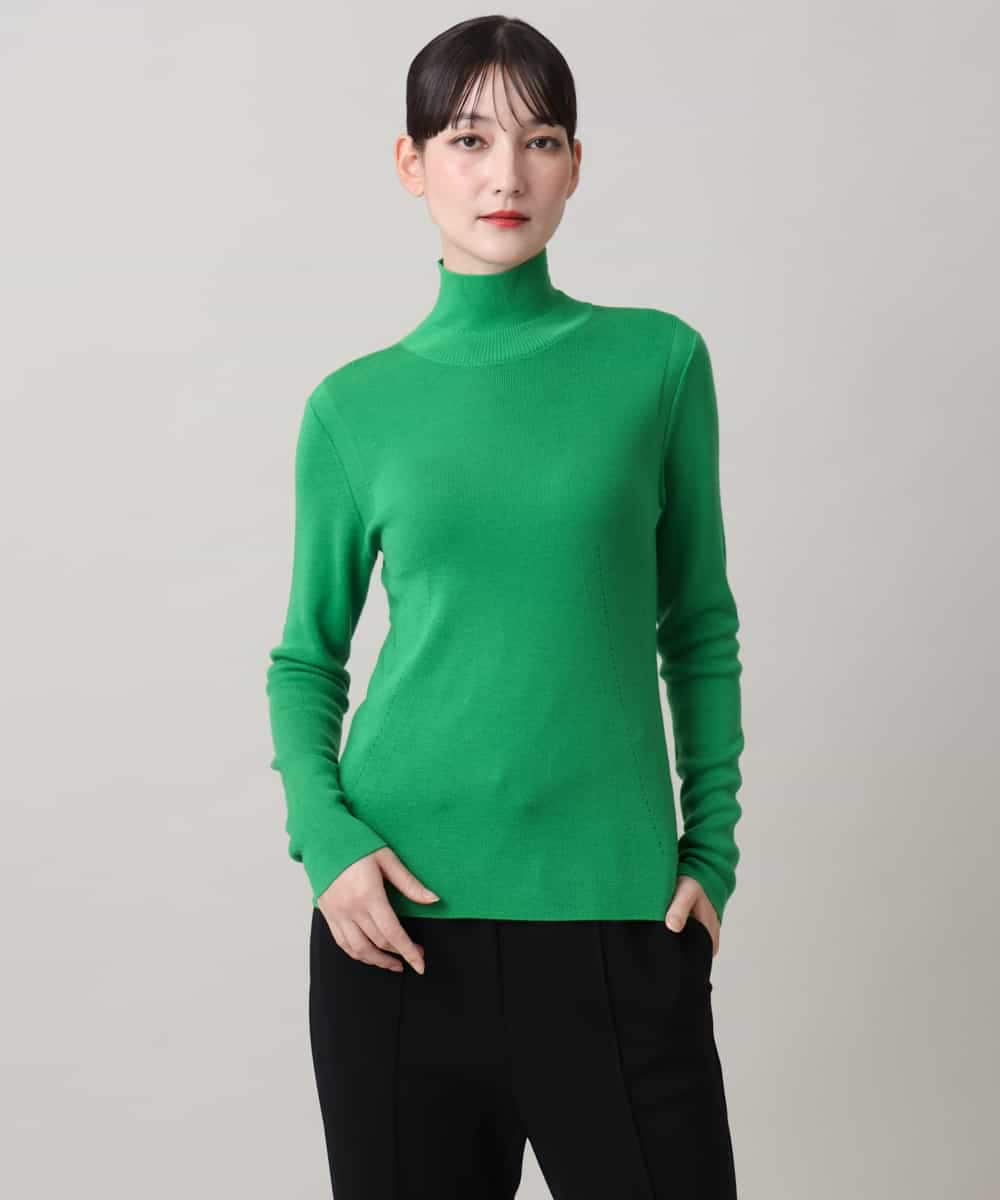 RHFAG02360 HIROKO KOSHINO(ヒロココシノ) テンセルウールハイネックニットプルオーバー グリーン