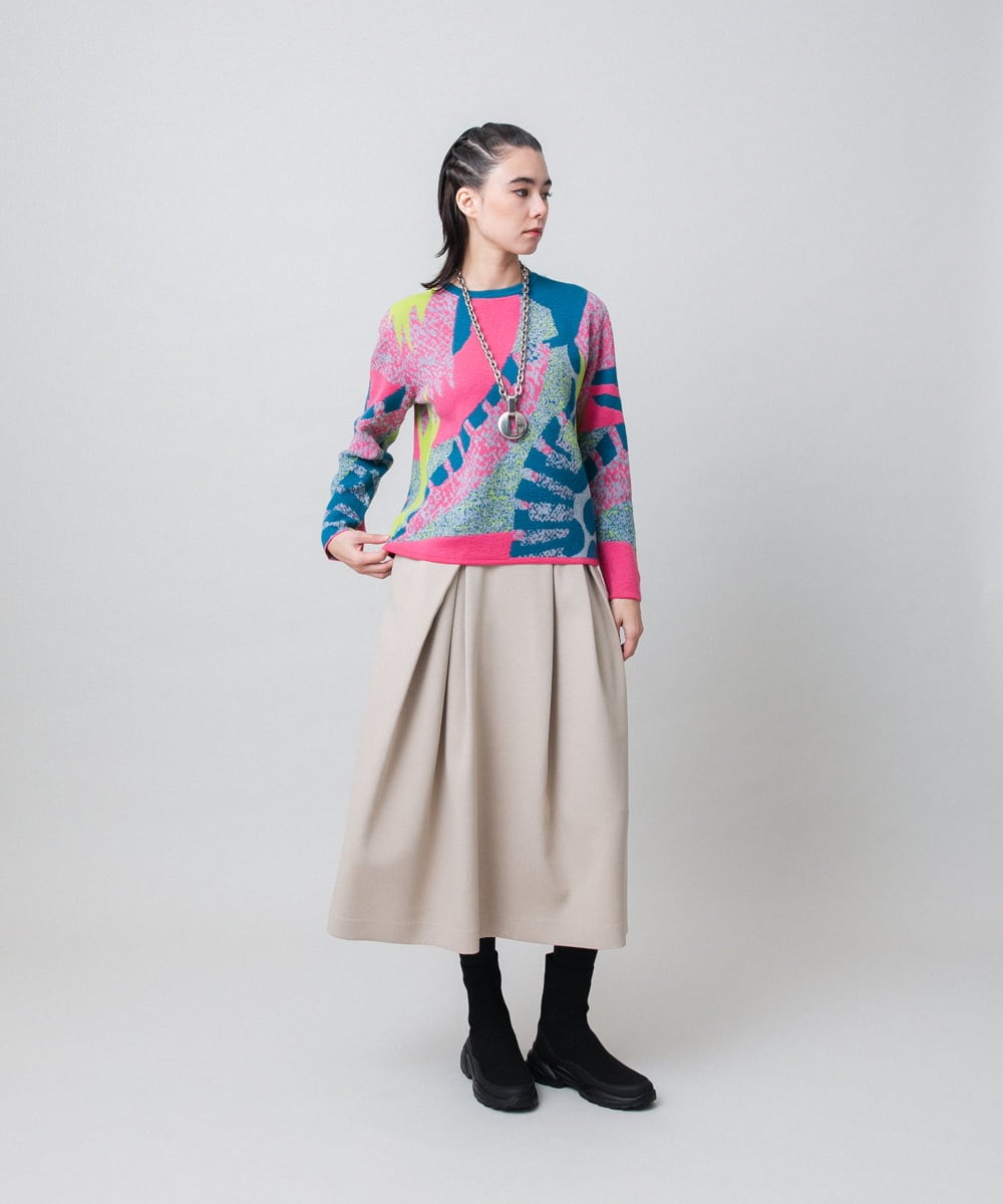 RHFAG13690 HIROKO KOSHINO(ヒロココシノ) カラーコラージュジャガードニットプルオーバー /日本製 グリーン