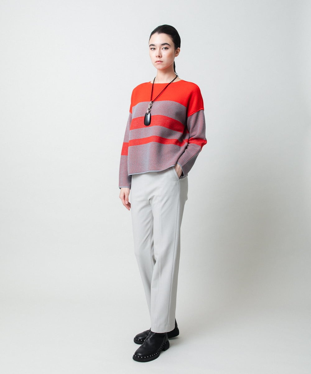 RHFCD30360 HIROKO KOSHINO(ヒロココシノ) 配色ボーダー柄ウールニット ブルー