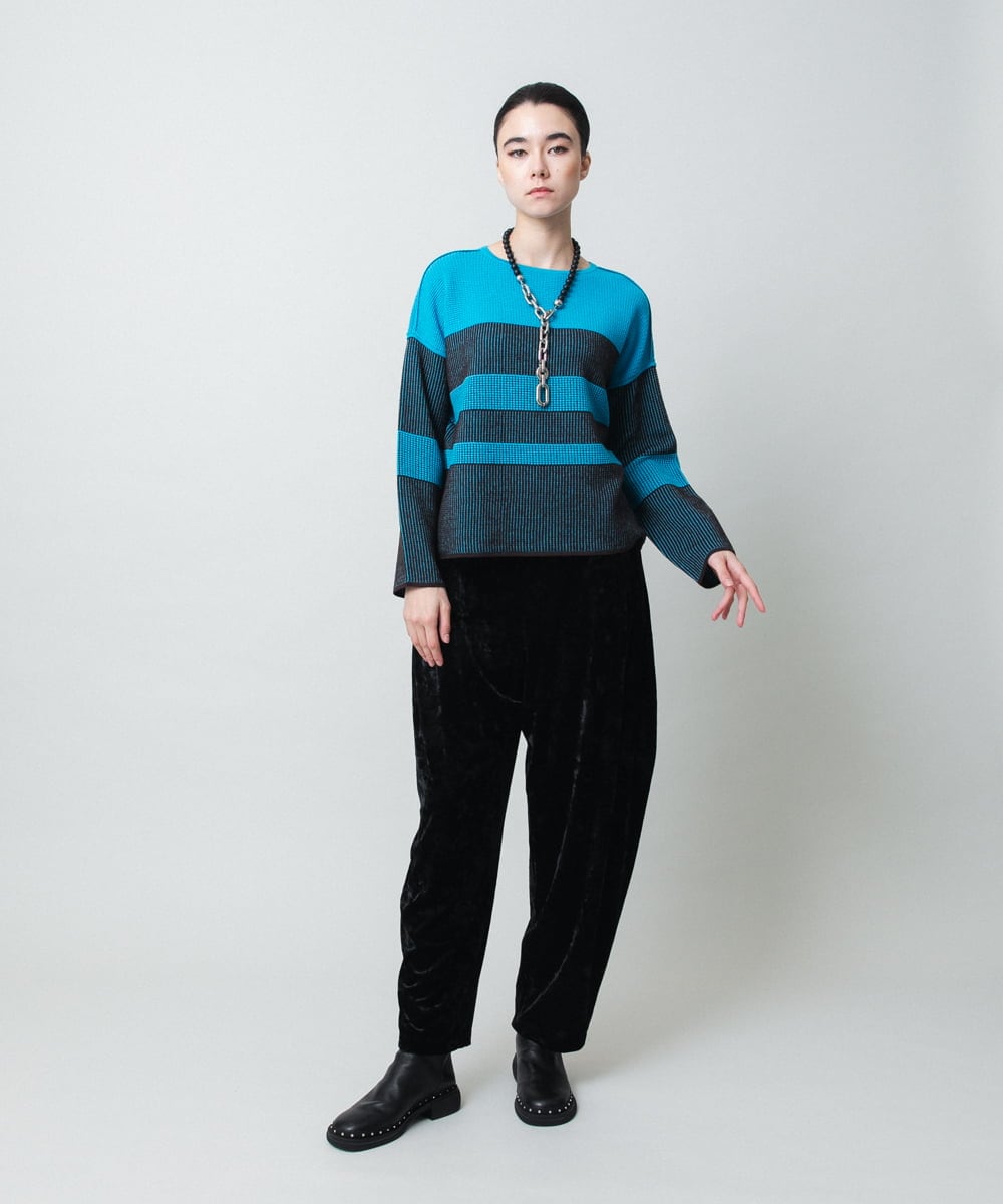 RHFCD30360 HIROKO KOSHINO(ヒロココシノ) 配色ボーダー柄ウールニット ブルー