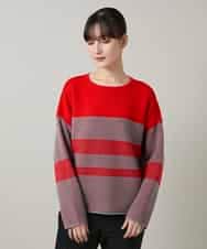 RHFCD30360 HIROKO KOSHINO(ヒロココシノ) 配色ボーダー柄ウールニット レッド