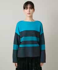 RHFCD30360 HIROKO KOSHINO(ヒロココシノ) 配色ボーダー柄ウールニット ブルー