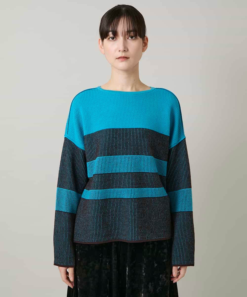 RHFCD30360 HIROKO KOSHINO(ヒロココシノ) 配色ボーダー柄ウールニット ブルー