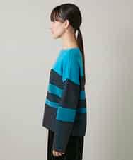 RHFCD30360 HIROKO KOSHINO(ヒロココシノ) 配色ボーダー柄ウールニット ブルー