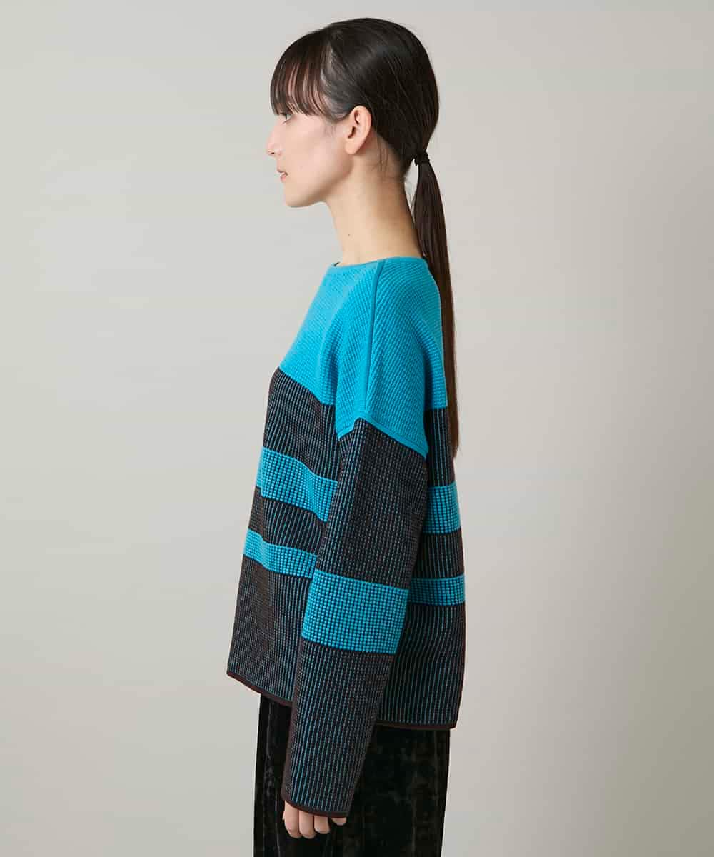 RHFCD30360 HIROKO KOSHINO(ヒロココシノ) 配色ボーダー柄ウールニット ブルー