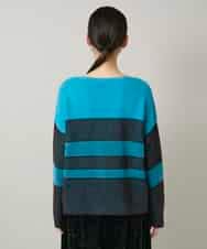 RHFCD30360 HIROKO KOSHINO(ヒロココシノ) 配色ボーダー柄ウールニット ブルー