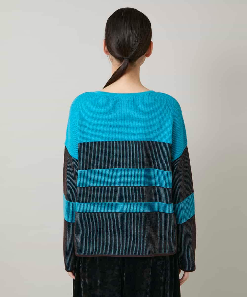 RHFCD30360 HIROKO KOSHINO(ヒロココシノ) 配色ボーダー柄ウールニット ブルー