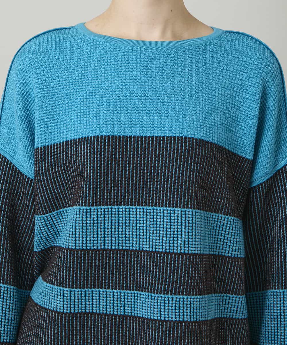 RHFCD30360 HIROKO KOSHINO(ヒロココシノ) 配色ボーダー柄ウールニット ブルー