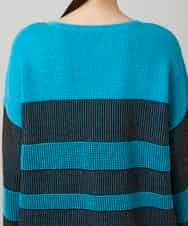 RHFCD30360 HIROKO KOSHINO(ヒロココシノ) 配色ボーダー柄ウールニット ブルー