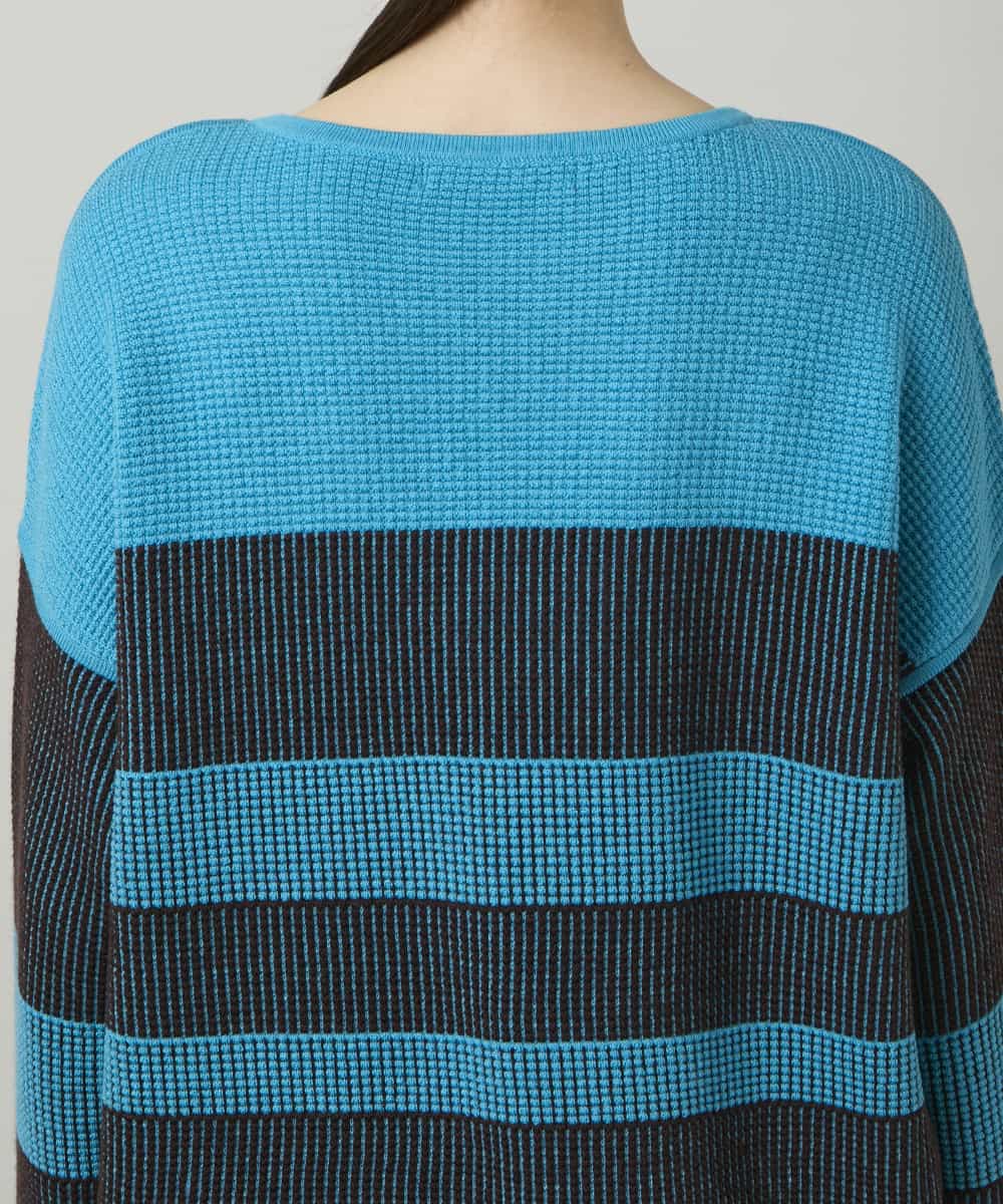 RHFCD30360 HIROKO KOSHINO(ヒロココシノ) 配色ボーダー柄ウールニット ブルー