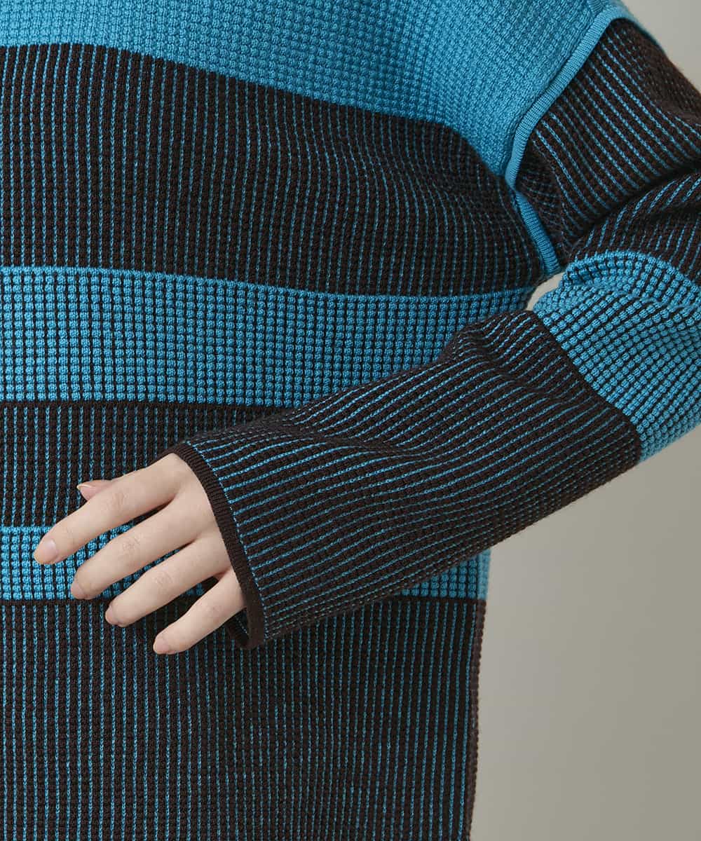 RHFCD30360 HIROKO KOSHINO(ヒロココシノ) 配色ボーダー柄ウールニット ブルー