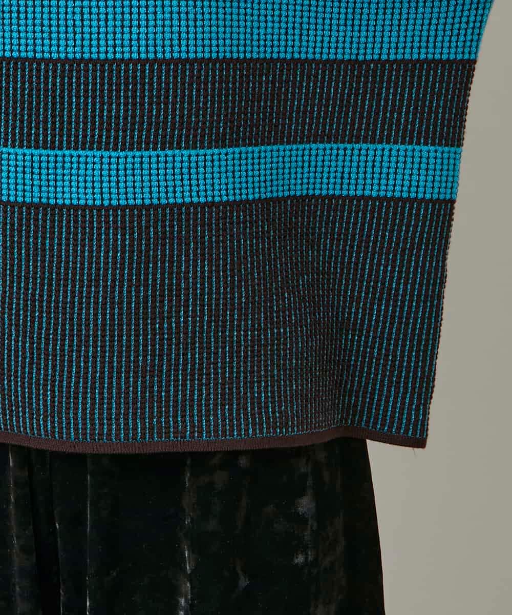 RHFCD30360 HIROKO KOSHINO(ヒロココシノ) 配色ボーダー柄ウールニット ブルー