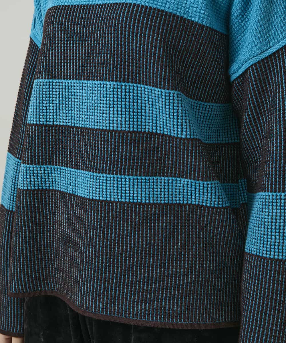 RHFCD30360 HIROKO KOSHINO(ヒロココシノ) 配色ボーダー柄ウールニット ブルー
