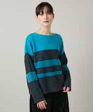 RHFCD30360 HIROKO KOSHINO(ヒロココシノ) 配色ボーダー柄ウールニット ブルー