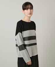 RHFCD30360 HIROKO KOSHINO(ヒロココシノ) 配色ボーダー柄ウールニット ブラック