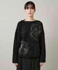 RHFCD35690 HIROKO KOSHINO(ヒロココシノ) ラメフラワージャカードニット/日本製 ブラック