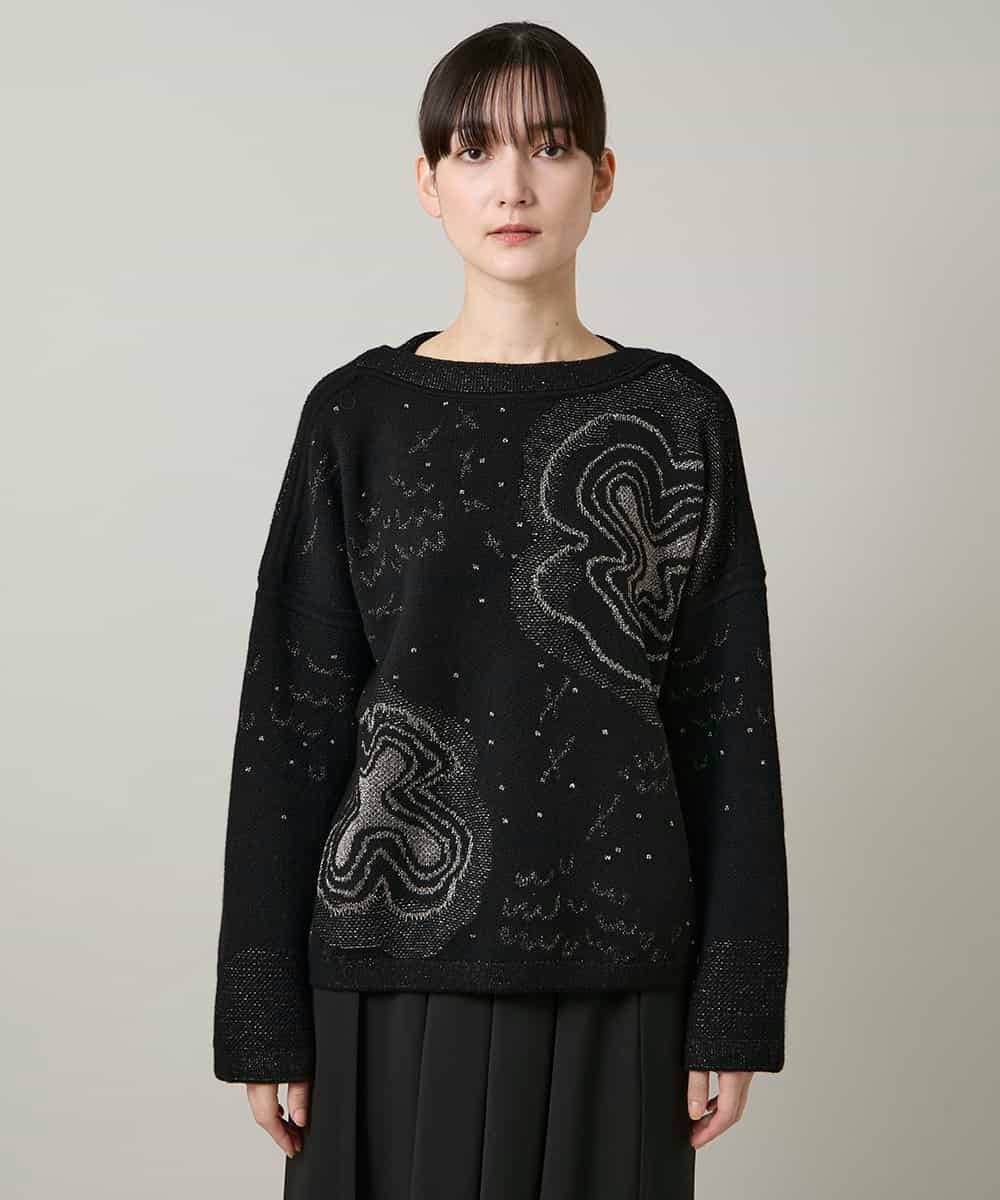 RHFCD35690 HIROKO KOSHINO(ヒロココシノ) ラメフラワージャカードニット/日本製 ブラック