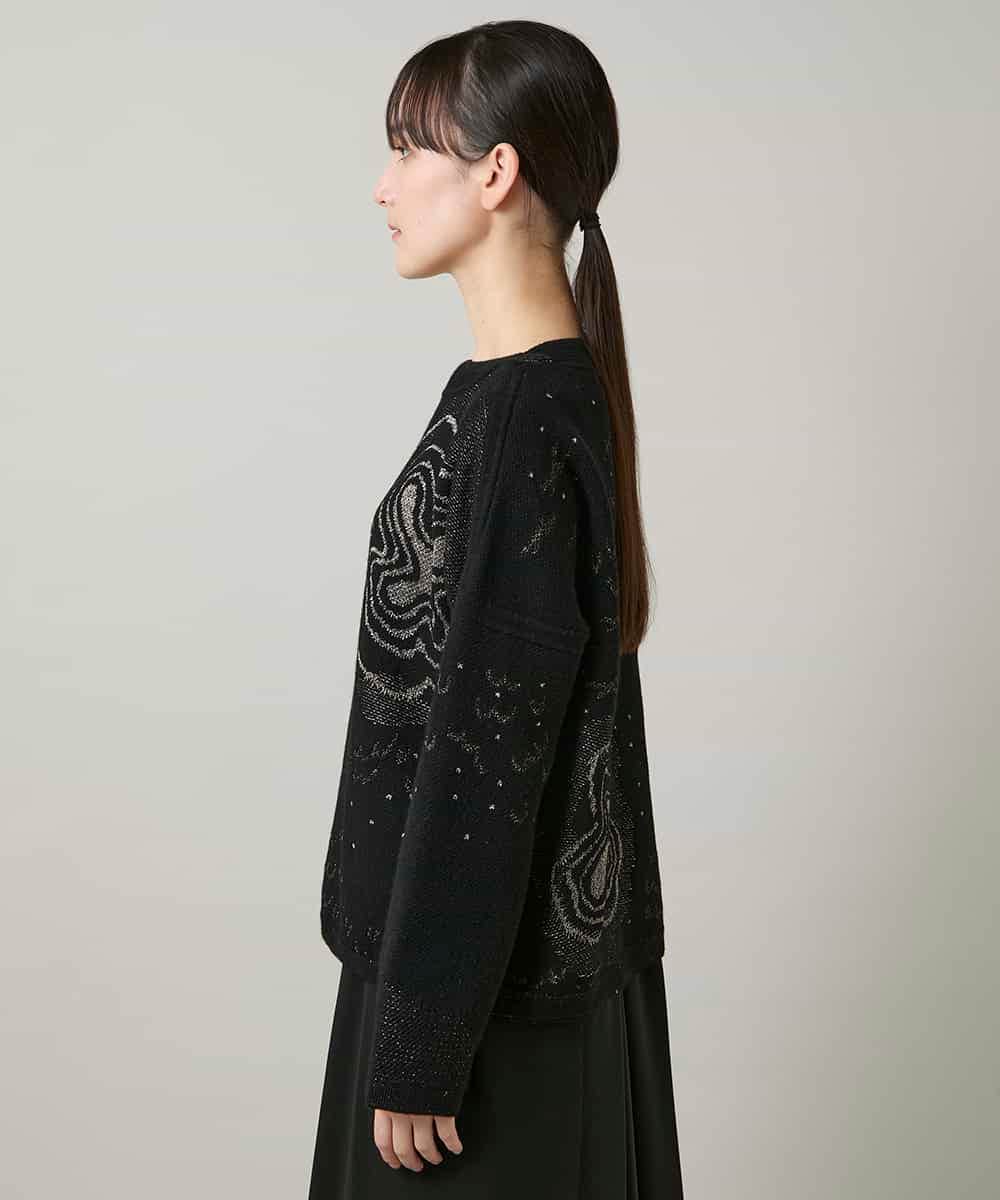 RHFCD35690 HIROKO KOSHINO(ヒロココシノ) ラメフラワージャカードニット/日本製 ブラック