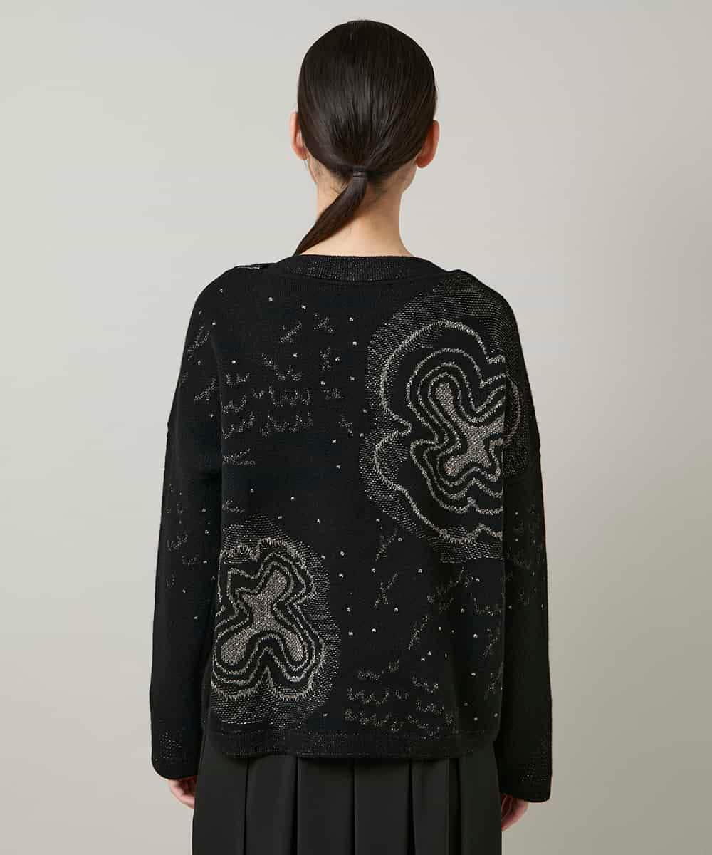 RHFCD35690 HIROKO KOSHINO(ヒロココシノ) ラメフラワージャカードニット/日本製 ブラック