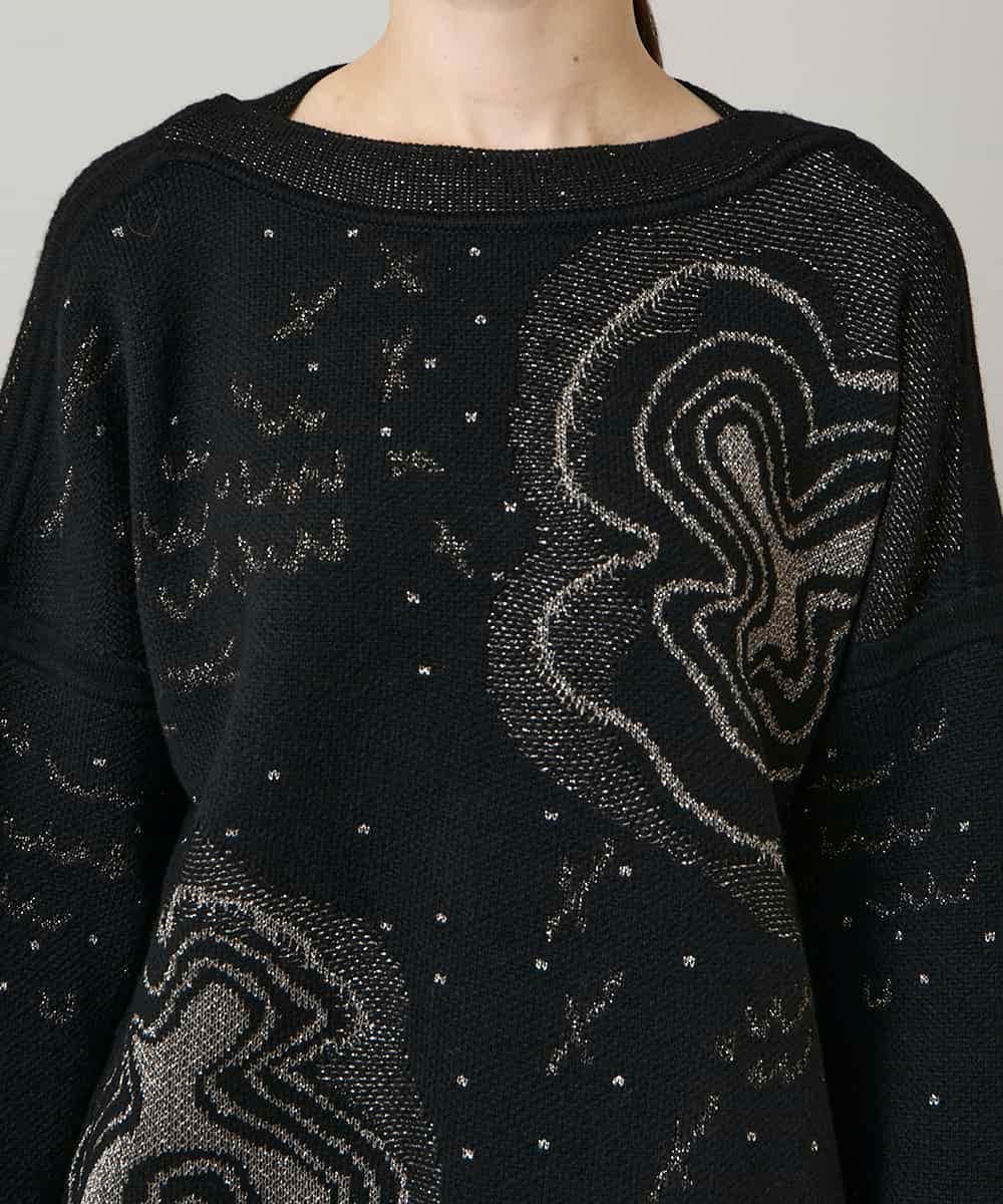 RHFCD35690 HIROKO KOSHINO(ヒロココシノ) ラメフラワージャカードニット/日本製 ブラック