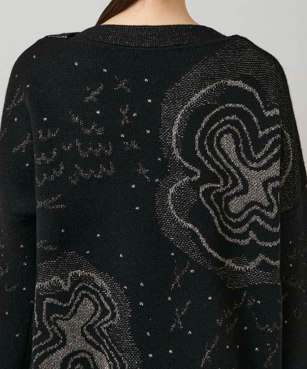 RHFCD35690 HIROKO KOSHINO(ヒロココシノ) ラメフラワージャカードニット/日本製 ブラック