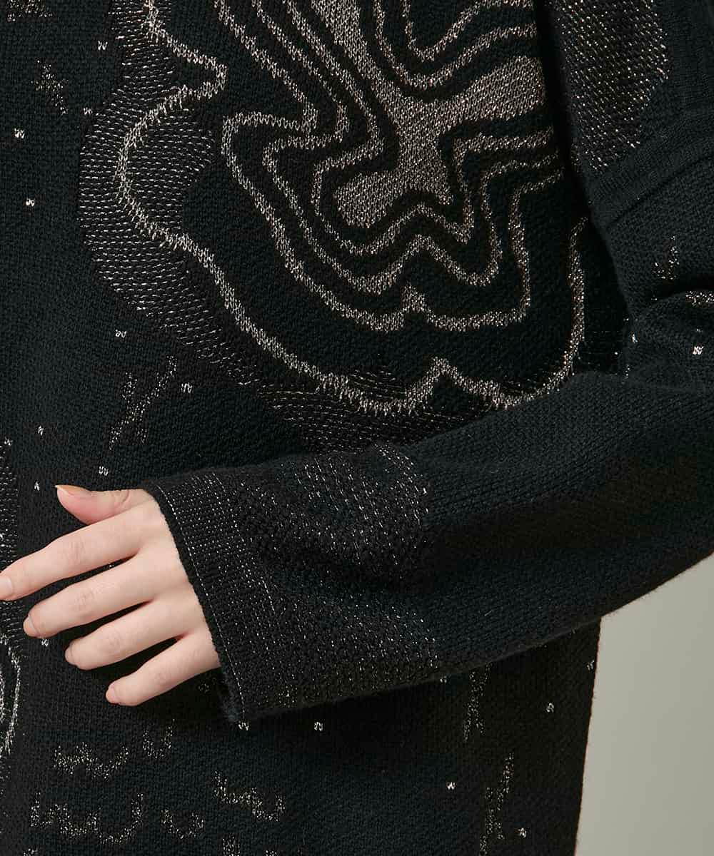 RHFCD35690 HIROKO KOSHINO(ヒロココシノ) ラメフラワージャカードニット/日本製 ブラック