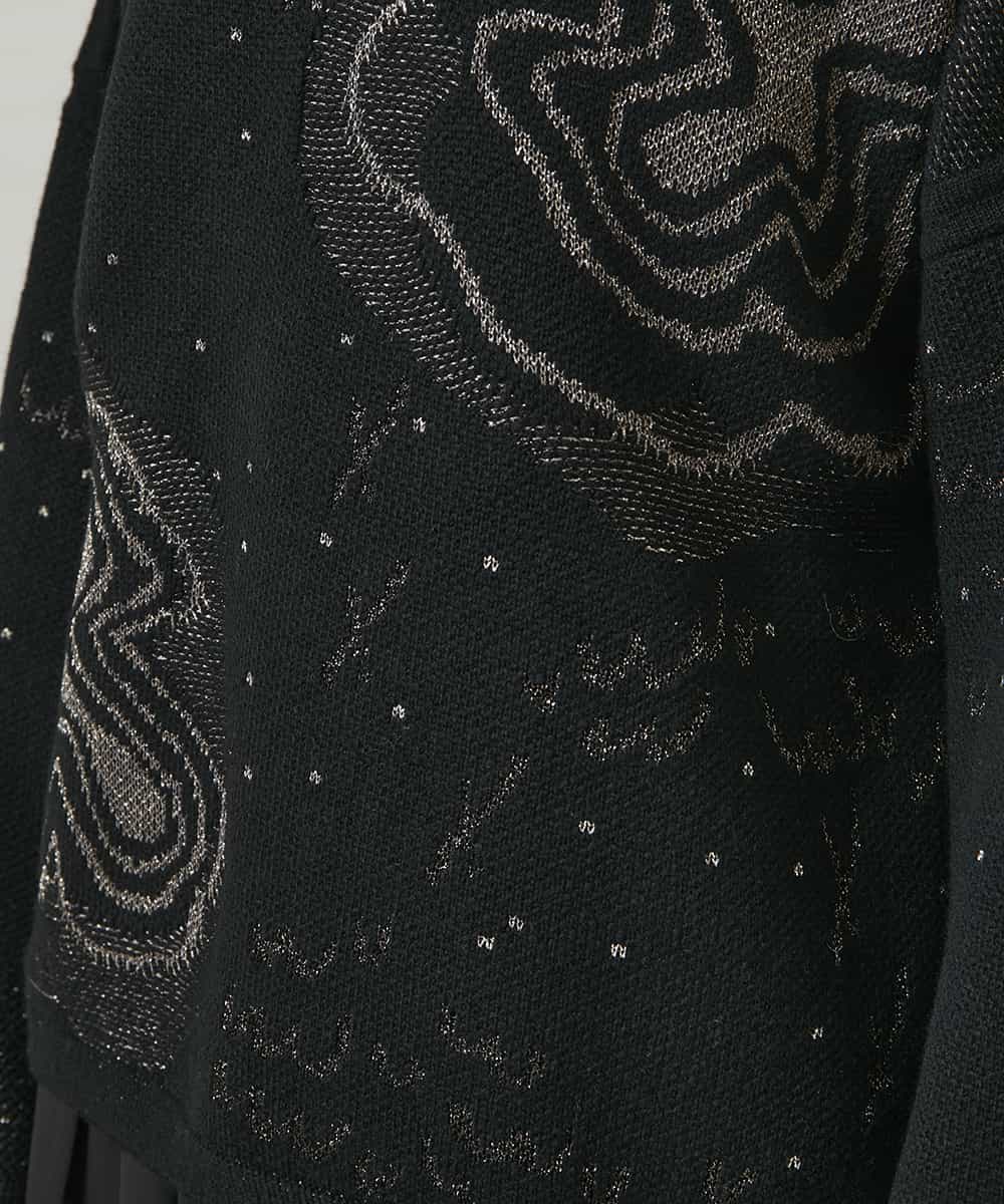 RHFCD35690 HIROKO KOSHINO(ヒロココシノ) ラメフラワージャカードニット/日本製 ブラック