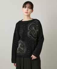 RHFCD35690 HIROKO KOSHINO(ヒロココシノ) ラメフラワージャカードニット/日本製 ブラック