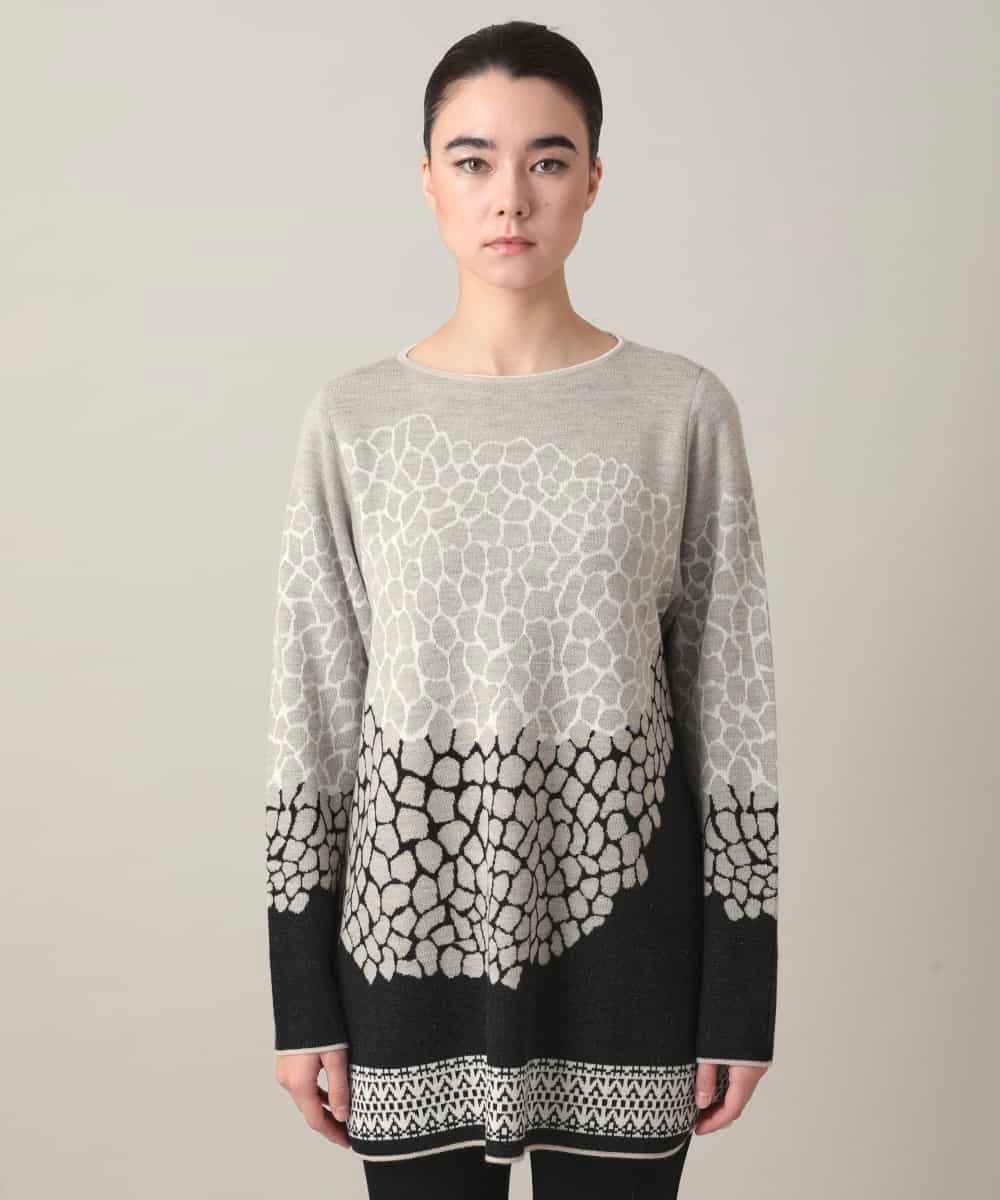 RHFED40730 HIROKO KOSHINO(ヒロココシノ) 幾何モチーフデザインチュニックニット/日本製 ベージュ
