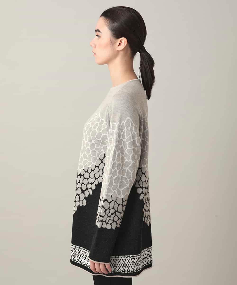 RHFED40730 HIROKO KOSHINO(ヒロココシノ) 幾何モチーフデザインチュニックニット/日本製 ベージュ