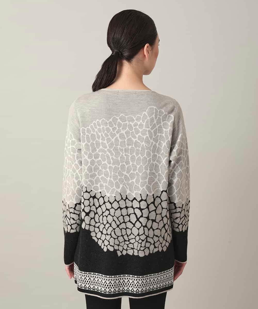 RHFED40730 HIROKO KOSHINO(ヒロココシノ) 幾何モチーフデザインチュニックニット/日本製 ベージュ