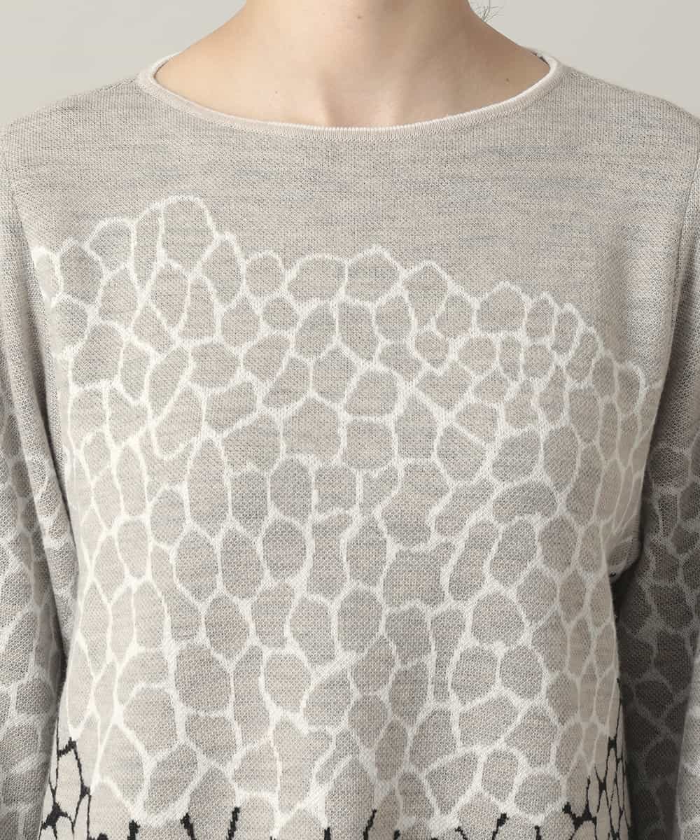 RHFED40730 HIROKO KOSHINO(ヒロココシノ) 幾何モチーフデザインチュニックニット/日本製 ベージュ