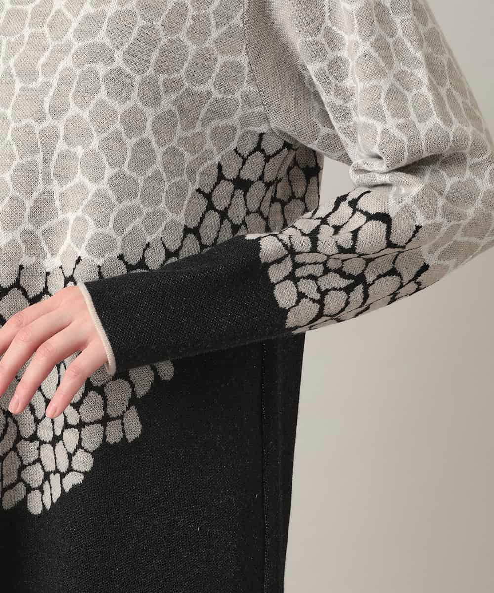 RHFED40730 HIROKO KOSHINO(ヒロココシノ) 幾何モチーフデザインチュニックニット/日本製 ベージュ