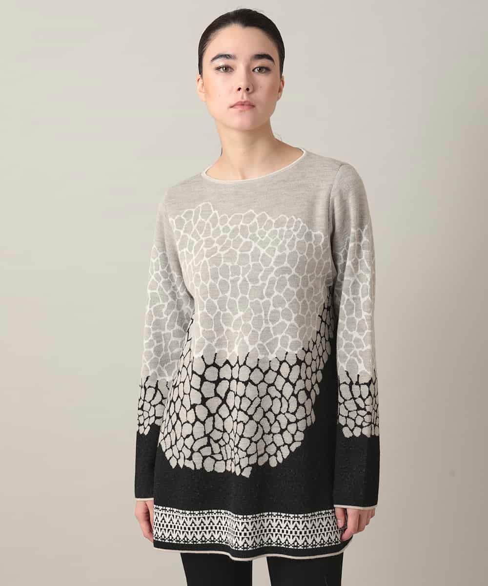 RHFED40730 HIROKO KOSHINO(ヒロココシノ) 幾何モチーフデザインチュニックニット/日本製 ベージュ